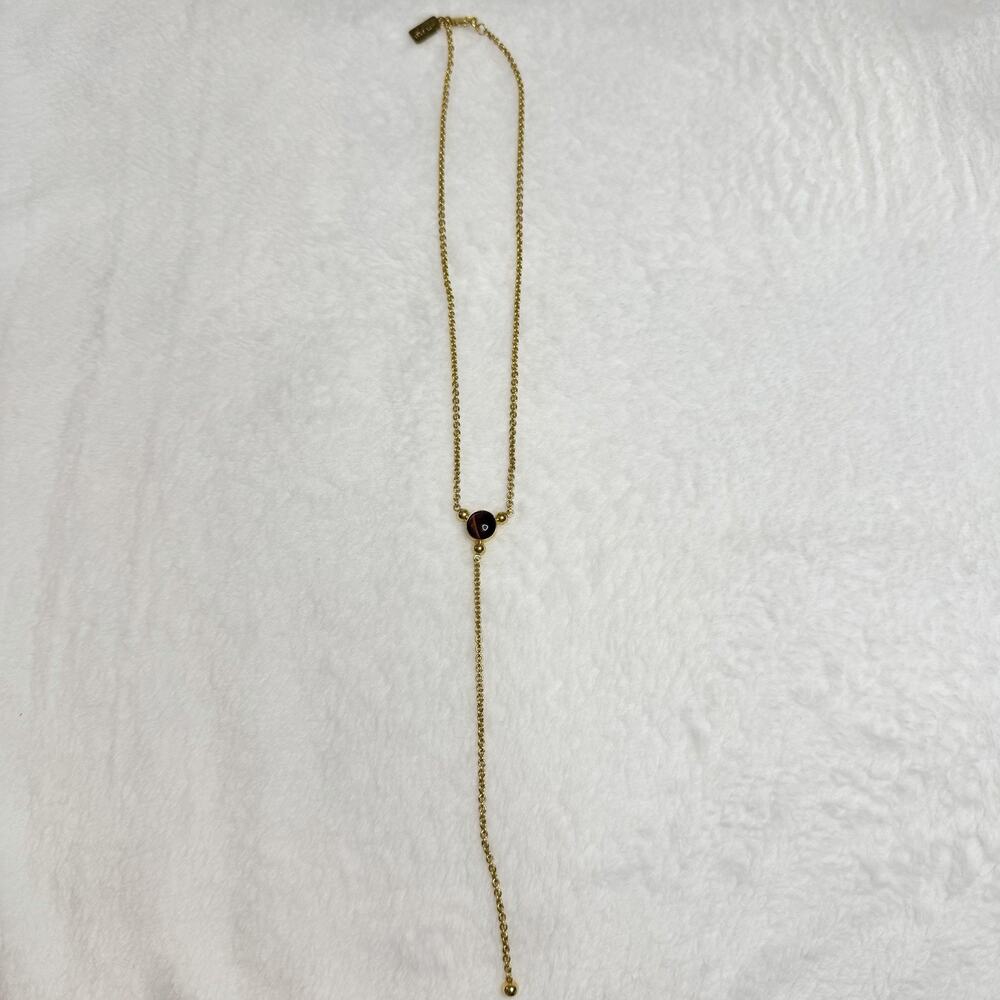Lady Grey Tie Necklace Golden Tigers Eye Y-drop Modern Jewelry